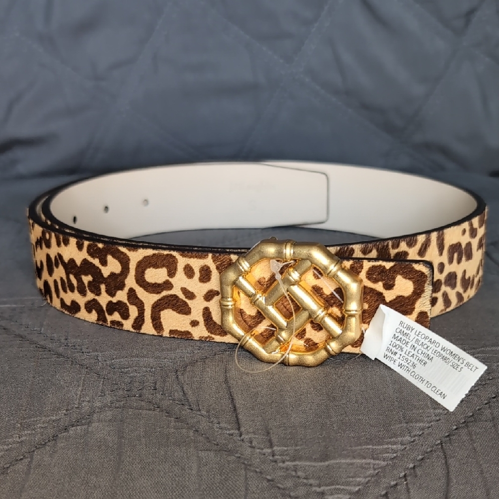 J. McLaughlin Ruby Leopard Women's Leather Belt NWT Size Small
